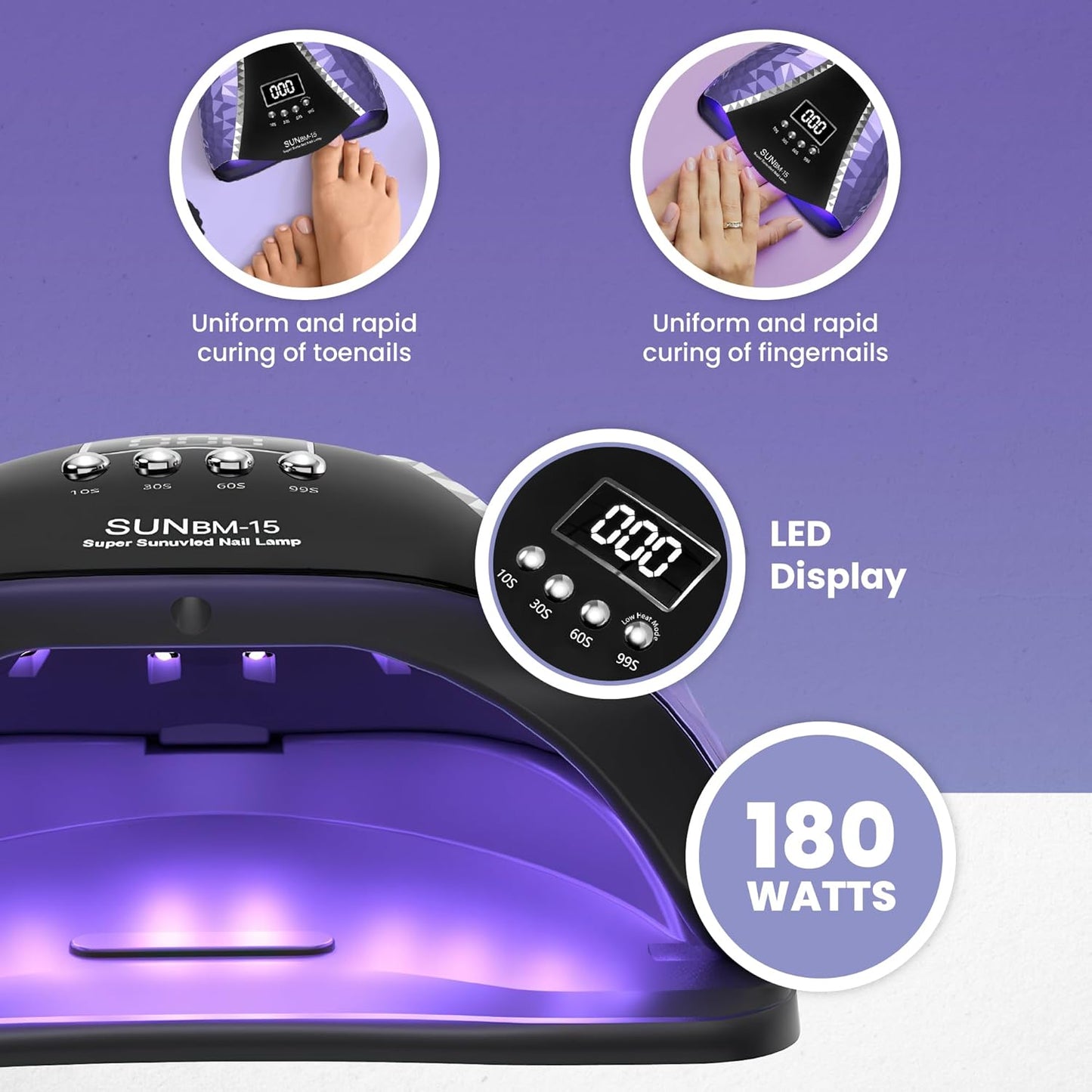 180W UV Nail Lamp for Gel Nails, Professional UV Light Nail Dryer with 45 LED Nail Lights with Auto Sensor, LCD and 4 Timer Settings, Salon Quality Sun UV Nail Curing Lamp