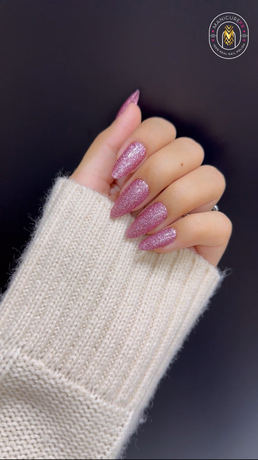 Dark Pink Nails With Glitter - Glowing Galaxy - Nail Wraps (Standard)